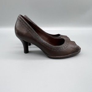 Nurture Womens Pike Pumps Shoes SZ 7M Brown Comfort High Heel Dress Open Toe EUC